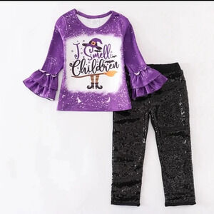 "I Smell Children" Halloween Girls Ruffles Boutique Top Sequins Pants Se…